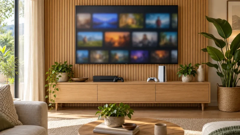 Controle de Xbox e controle de PlayStation lado a lado na frente de uma televisão ligada.