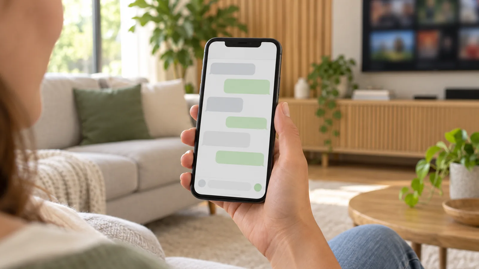 Pessoa olhando o celular com o WhatsApp aberto, tentando entender por que o teste de IPTV não chegou.